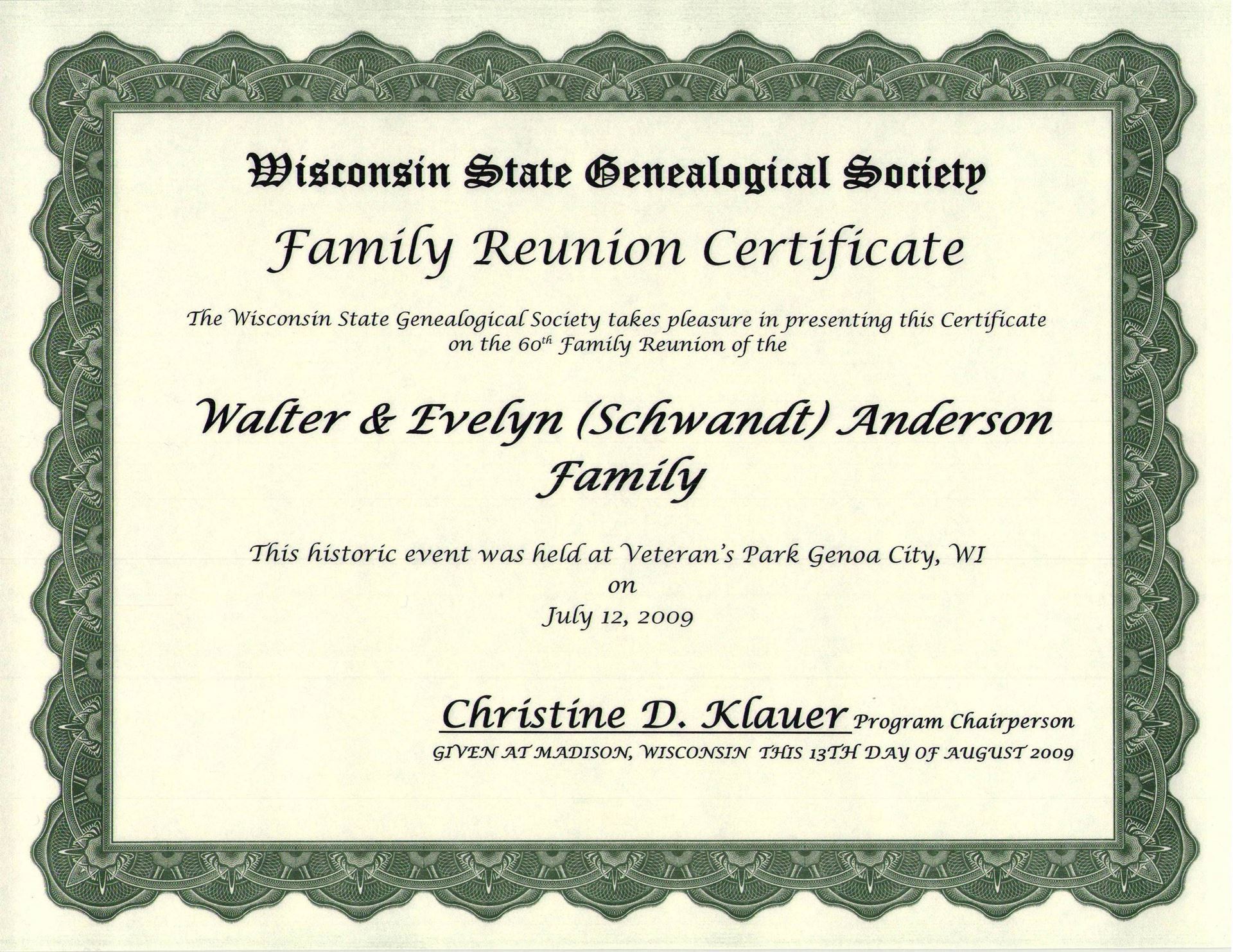 Family Reunion Certificate
